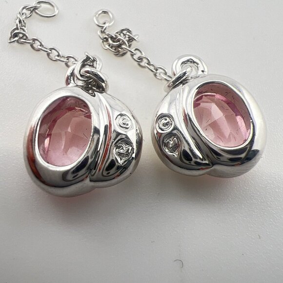 Swarovski Earrings Crystal Drop Dangle 2in1 Set Pink Signed Swan Silver Tone - Picture 8 of 11